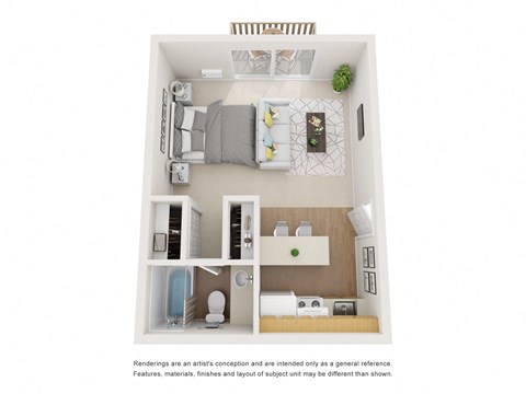 Floor plan for studio, 1 bath, 425 sqft